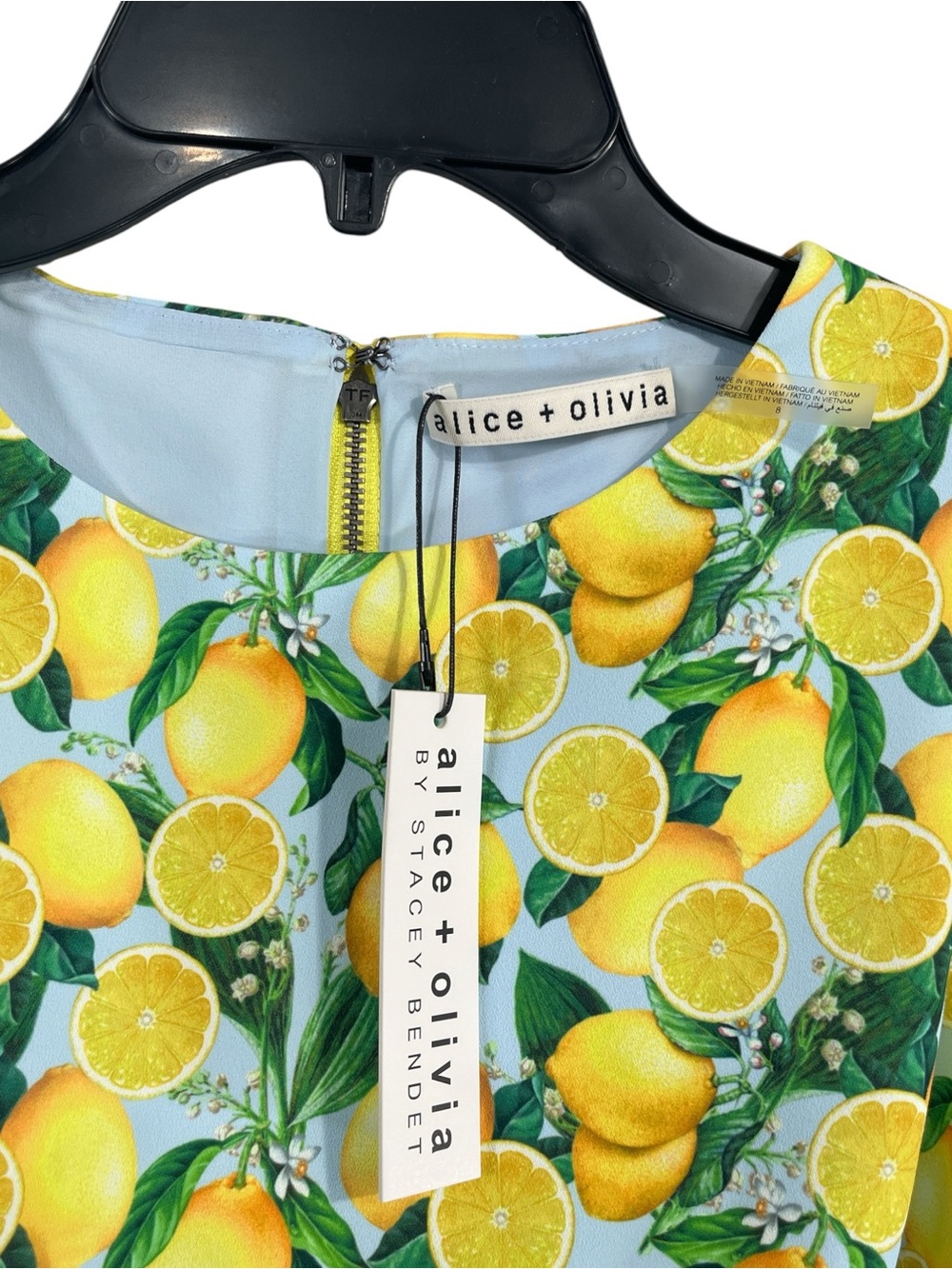 NWT Alice + Olivia Clyde A-Line Shift Dress in Lemon Squeeze Size 8 - Picture 3 of 7